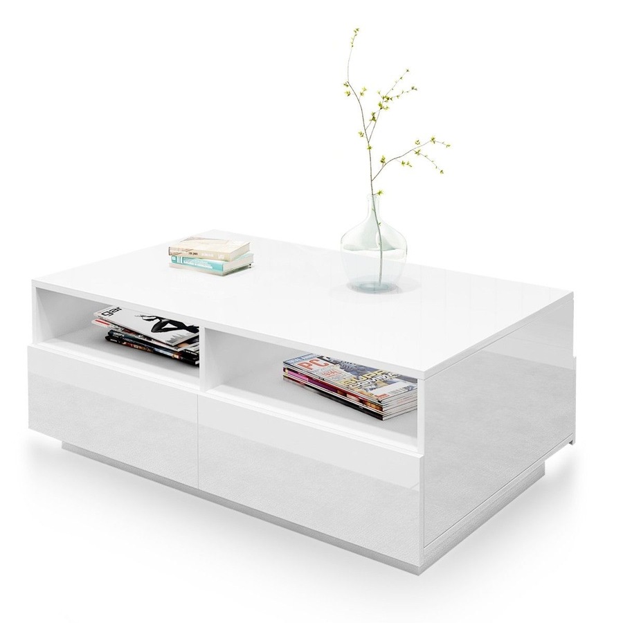 Contemporary High Gloss Coffee Table with 4 Drawers White