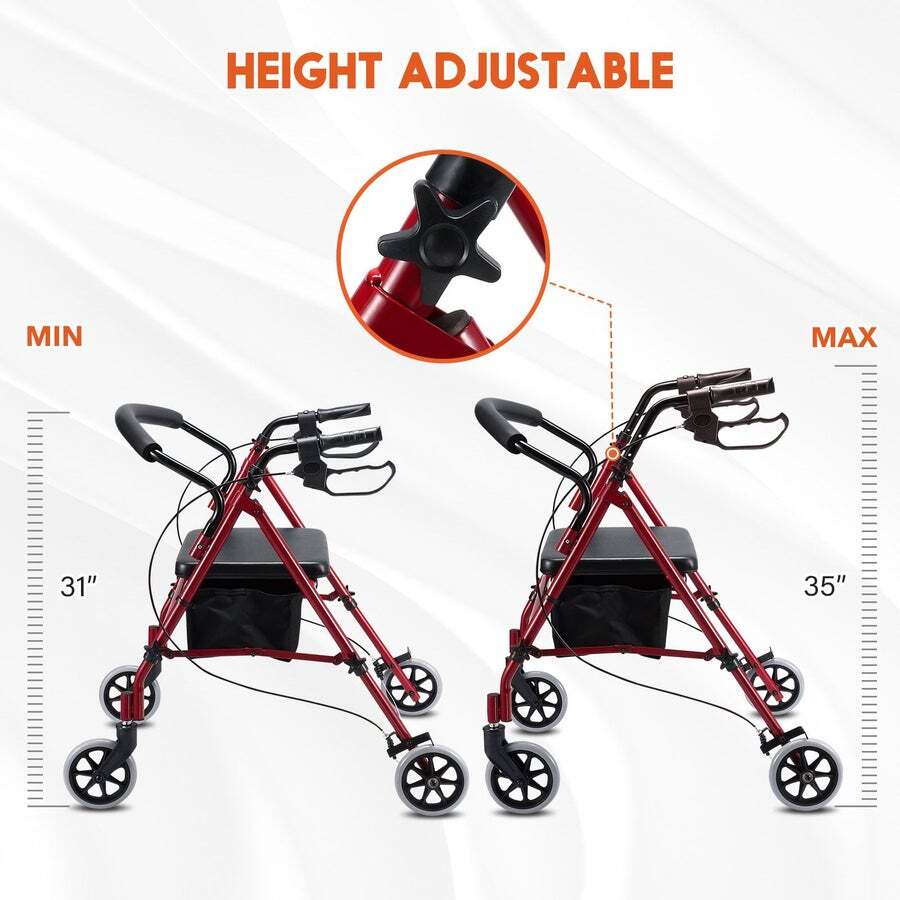 Buy 4 Wheel Rollator Walker with Seat Lightweight for Seniors Walking ...