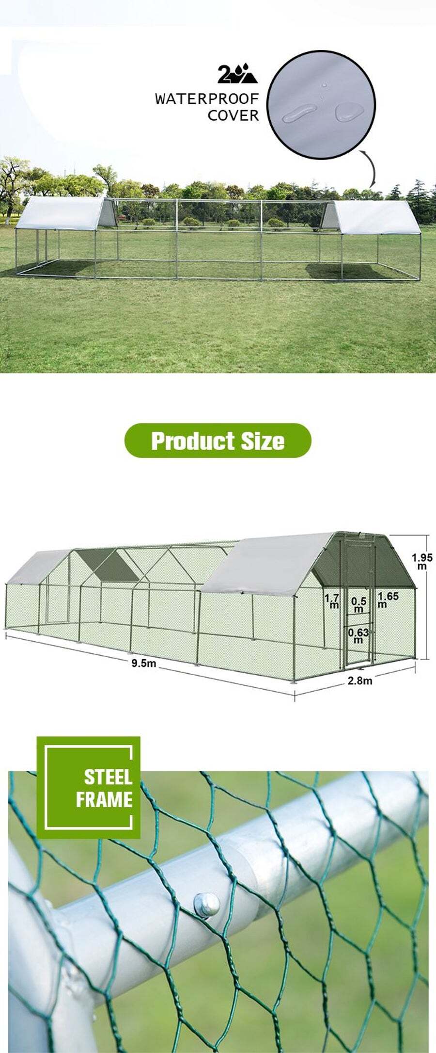 agora gazebo canopy on 9 5m X 2 8m Extra Large Metal Chicken Coop Walk In Chicken Cage Shade House Pen W Covers Buy Small Animal Cages Hutches 2547215