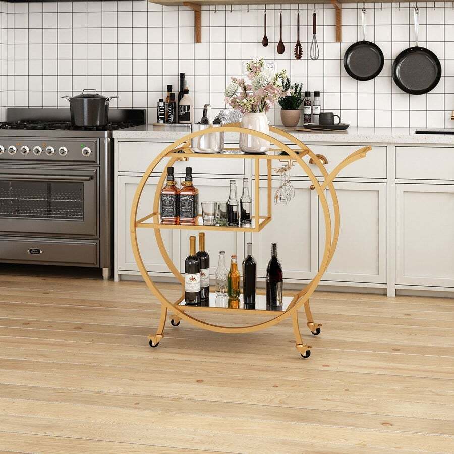 Buy Bar Cart Wine Rack Drinks Bar Trolley Glass Holder Gold Cart