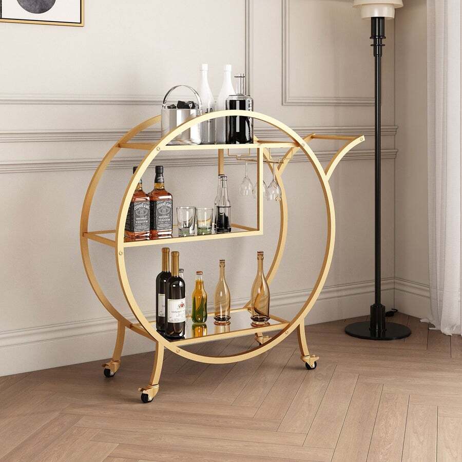 Buy Bar Cart Wine Rack Drinks Bar Trolley Glass Holder Gold Cart