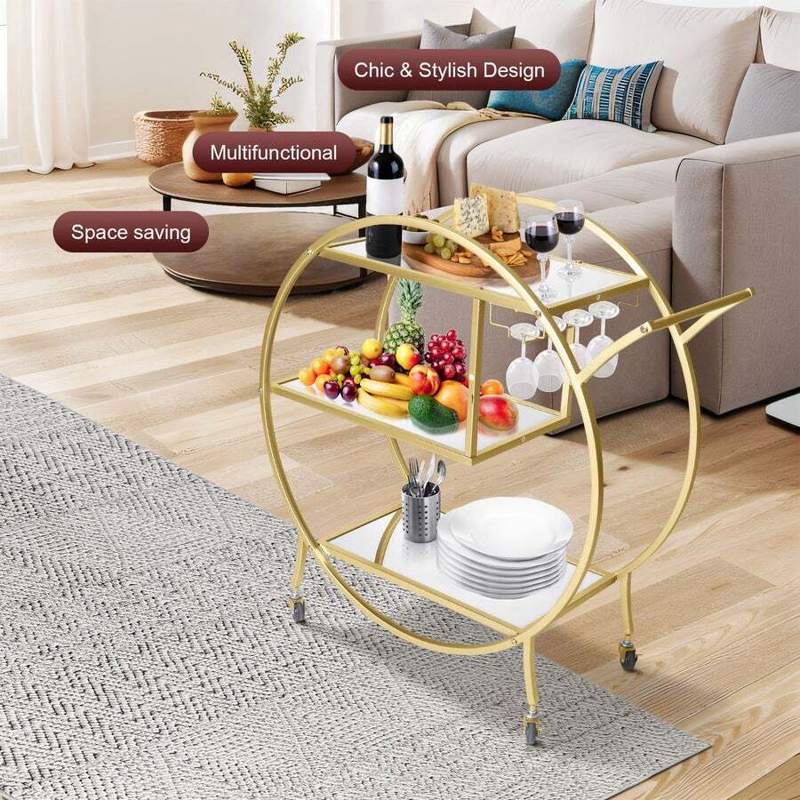 Buy Bar Cart Wine Rack Drinks Bar Trolley Glass Holder Gold Cart Serving Glass Shelves Metal