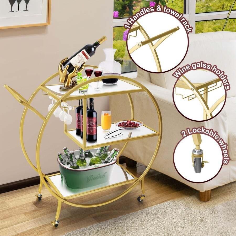 Buy Bar Cart Wine Rack Drinks Bar Trolley Glass Holder Gold Cart