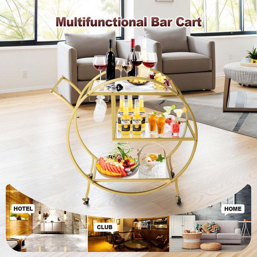 Buy Bar Cart Wine Rack Drinks Bar Trolley Glass Holder Gold Cart