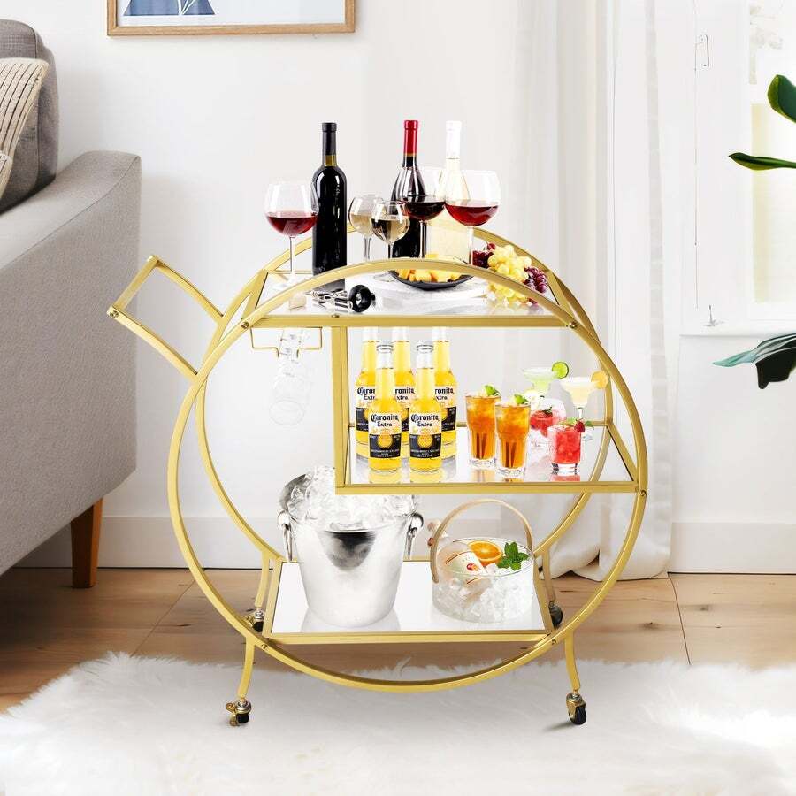 Buy Bar Cart Wine Rack Drinks Bar Trolley Glass Holder Gold Cart