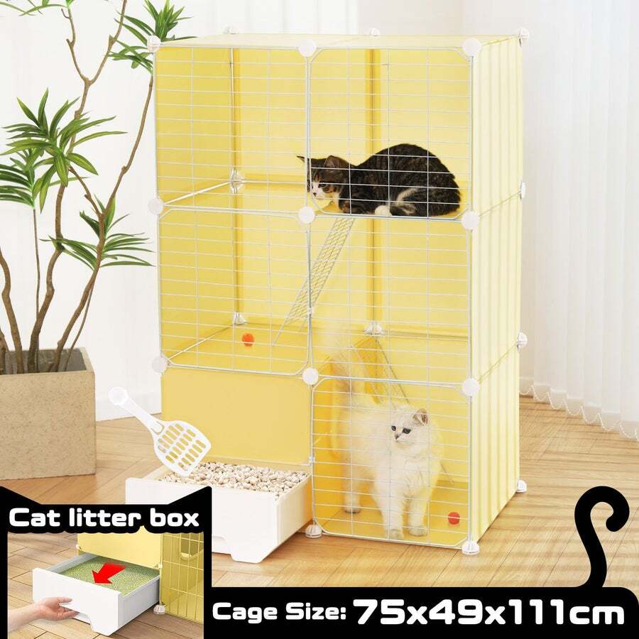 Buy Cat Cage M Size Transparent Enclosure Pet Crate Litter Box Rabbit Hutch  Pet Scene Kitty Kennel Bunny Ferret Home Playpen DIY Detachable - MyDeal