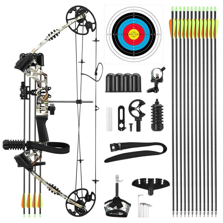 Buy Compound Bow Arrow Set Archery Sports Hunting Target Shooting RH  20-70lbs Adjustable 320fps Speed for Beginner Master Camo - MyDeal