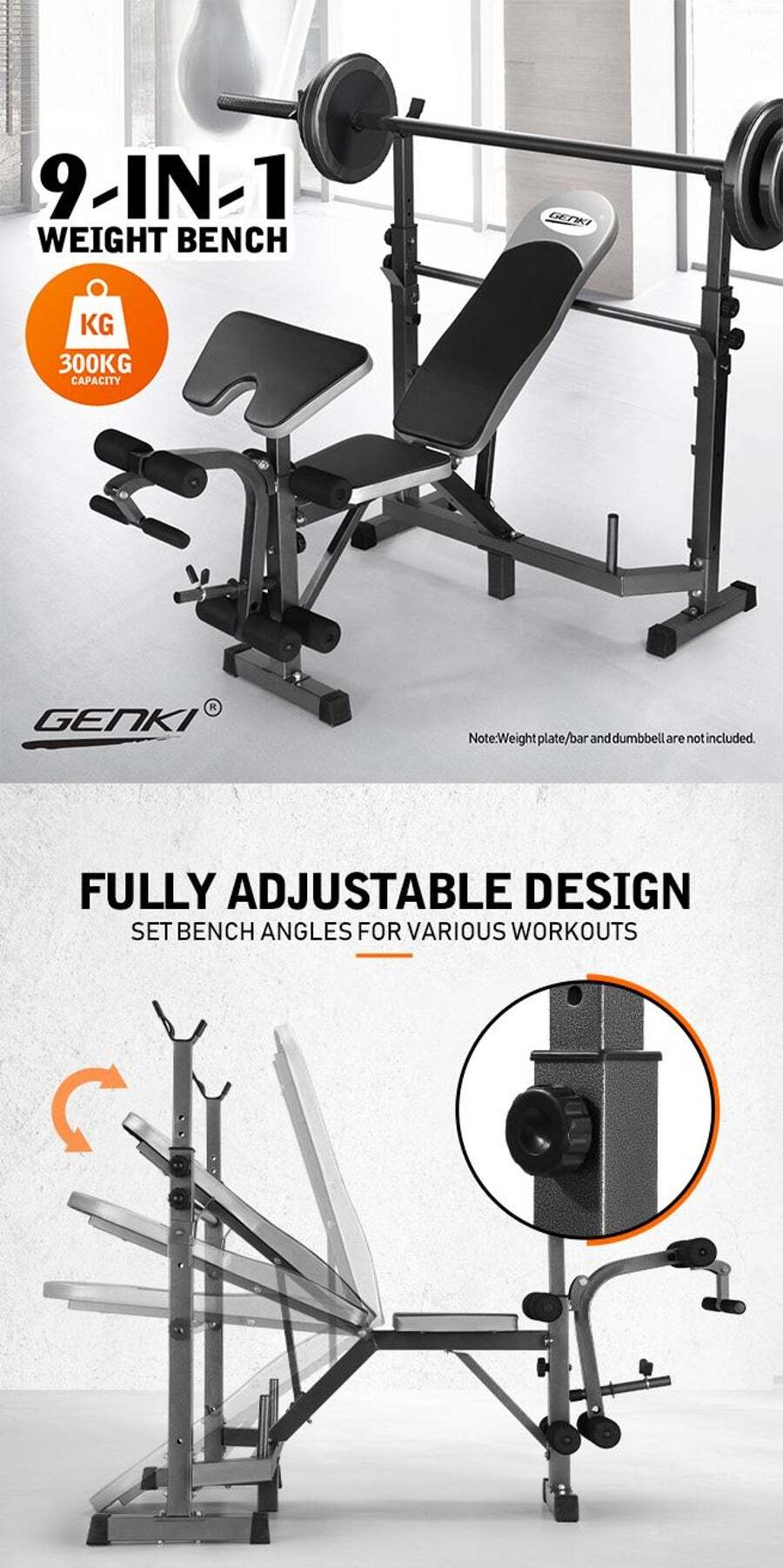 Buy GENKI Multi-Function Sit-Up Bench Home Gym Equipment Workout Set 3  Adjustable Height Settings - MyDeal