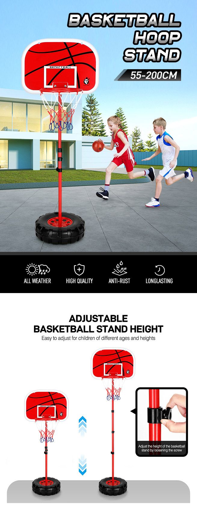 2m Basketball Hoop for Toddler Kids Children Portable Adjustable Indoor Training Set
