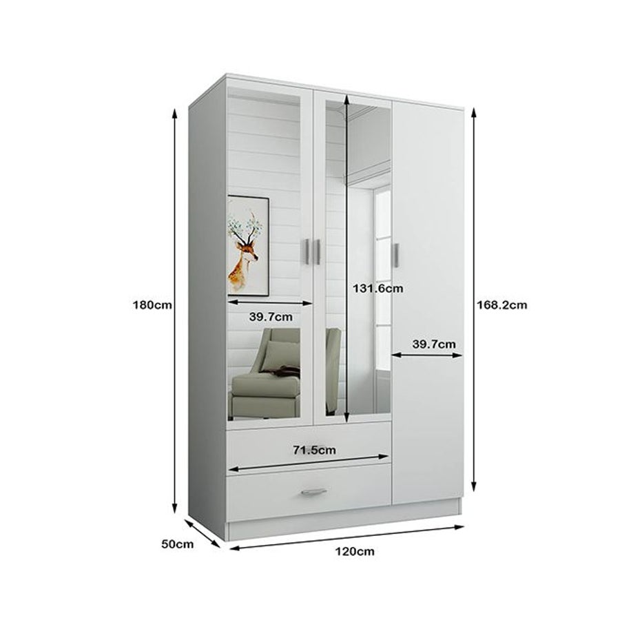 Buy 3 Door 2 Drawer Mirrored Wardrobe Cabinet 4 Storage Shelves Armoire ...