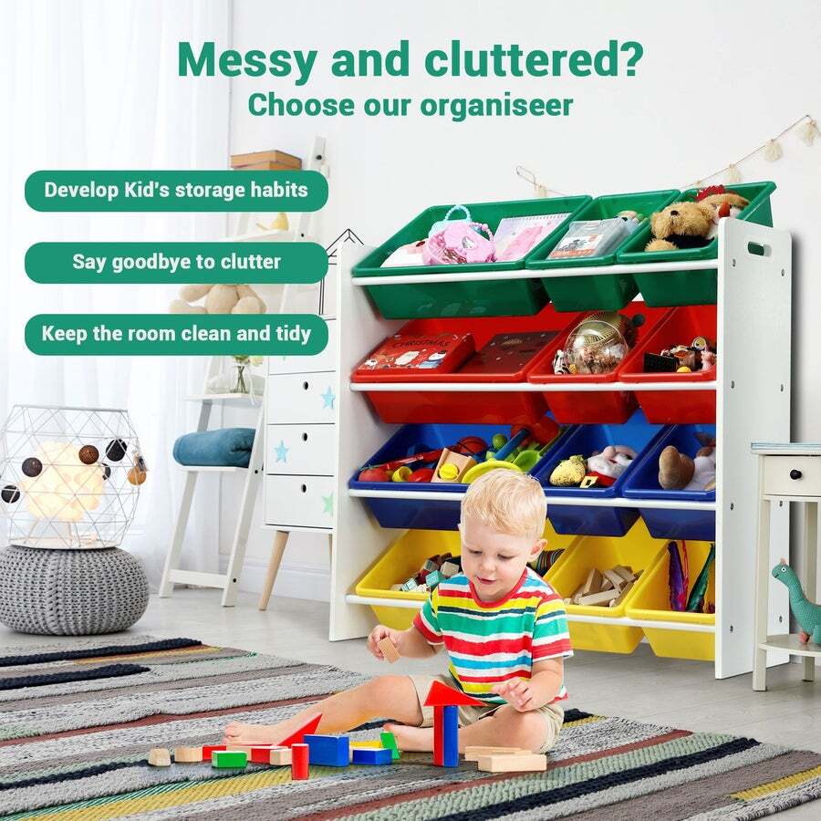 Buy Kids Toy Box Bookshelf Storage Rack Organiser Display Shelf 4 Tier