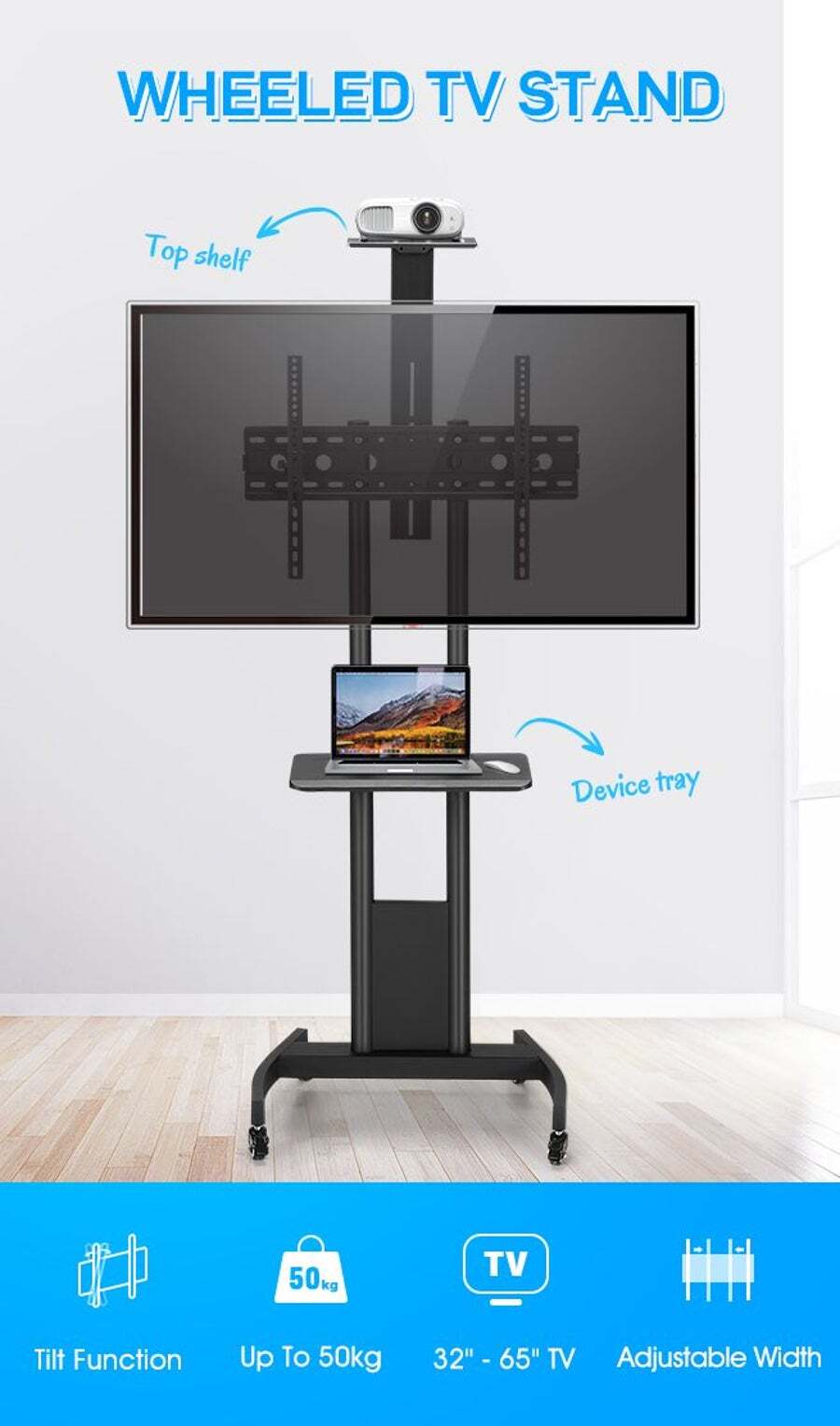 Buy Mobile TV Stand Freestanding TV Bracket Swivel Television Mount ...