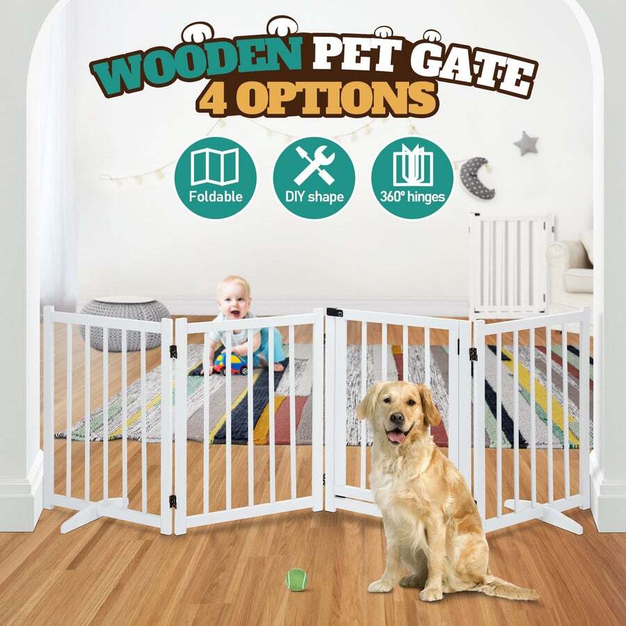 Buy Pet Safety Gate 4 Panel Puppy Playpen Wood Enclosure Security Fence