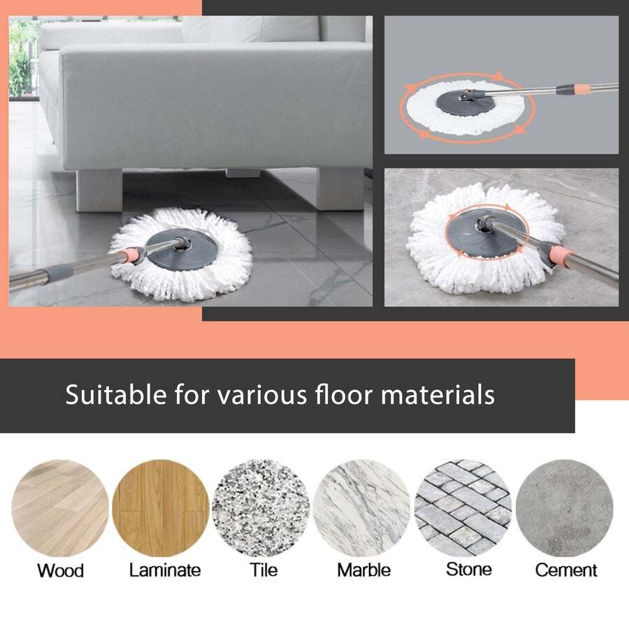 Buy Spin Mop and Twin Bucket Set Tile Wood Floor Cleaner 4 Microfibre ...