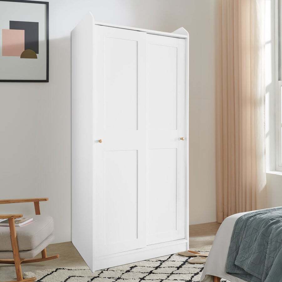 Buy White Wardrobe Cupboard Garment Clothes 2 Sliding Door Storage ...