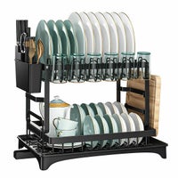 Dish Drying Rack, 2 Tiers Dish Rack With Utensil Rack, Knife Holder And  Chopping Board Rack, Dr
