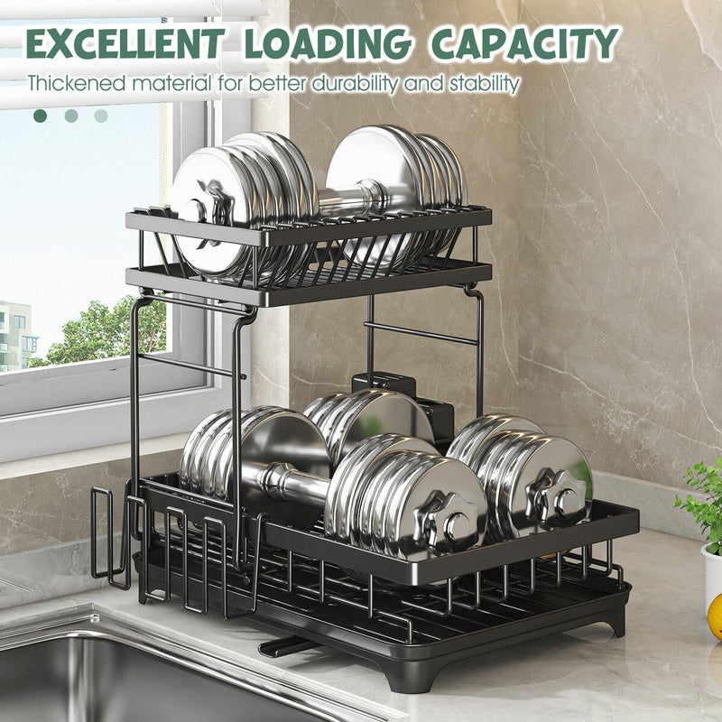 Oture Dish Drying Rack,2 Tier Dish Racks with Tray, Cup Utensil