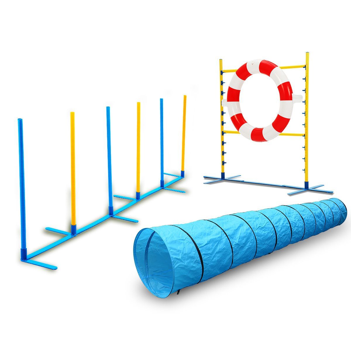 3 Piece Dog Agility Training Practice Exercise Tunnel Weave Poles Jump Tire Tyre Combo Set