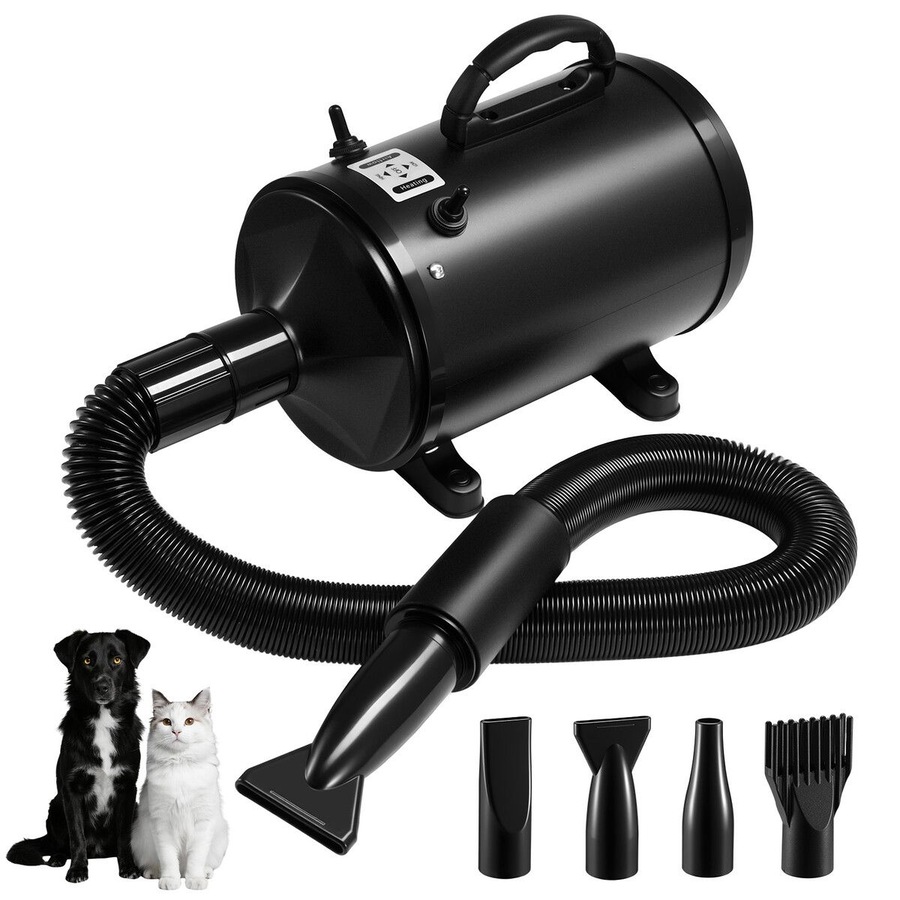 Dog Cat Hair Dryer Pet Grooming Kit Blow Hairdryer Blower Heater Air Blaster 2200W Low Noise Adjustable Speed Temperature Negative Ion Wind 4 Nozzles