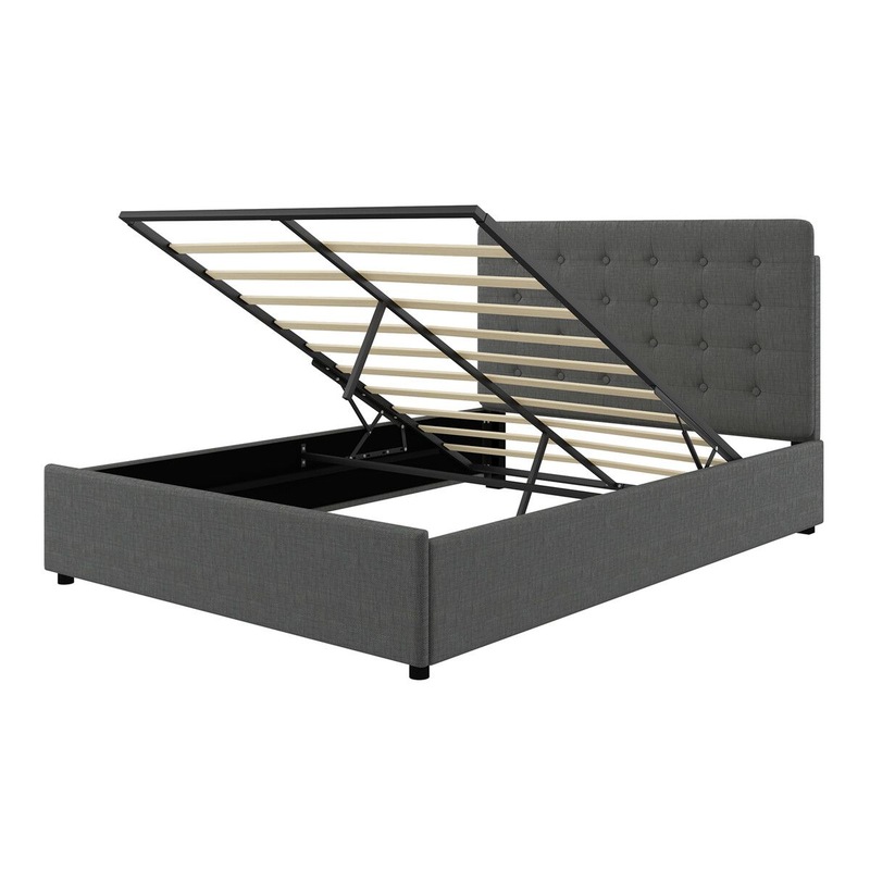 Buy Double Bed Frame with Headboard Gas Lift Up Storage Platform Wooden