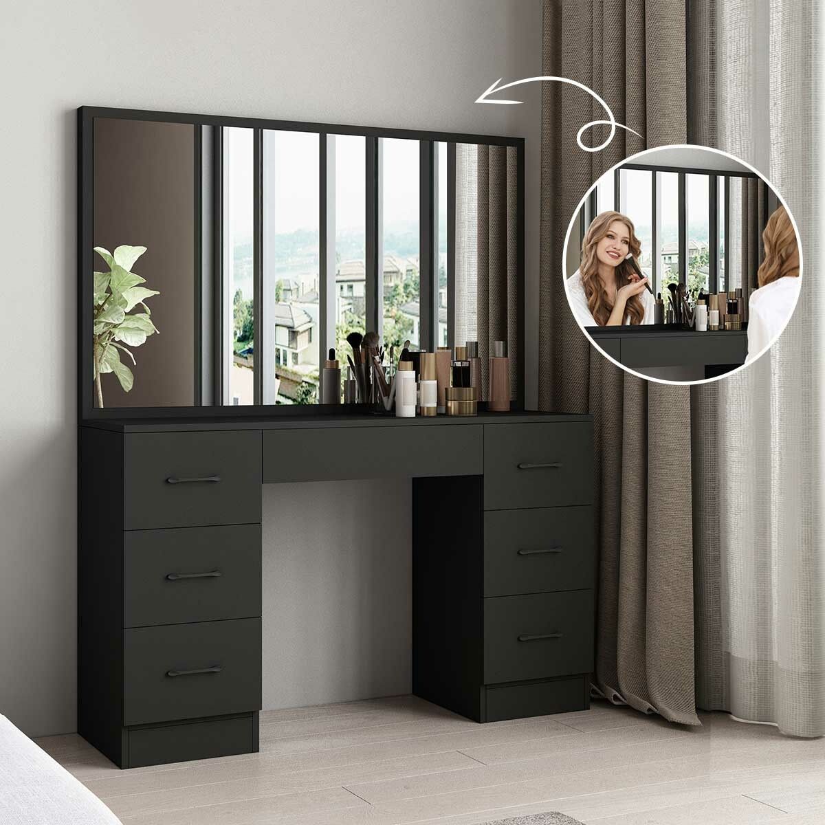 Amazon.com - Dressing Table Set with 2 Sliding Drawers, 3 Colors Adjustable  Height Flip-up Mirror and Storage Stool, for Small Spaces Bedroom, for  Women Bedside Storage Table