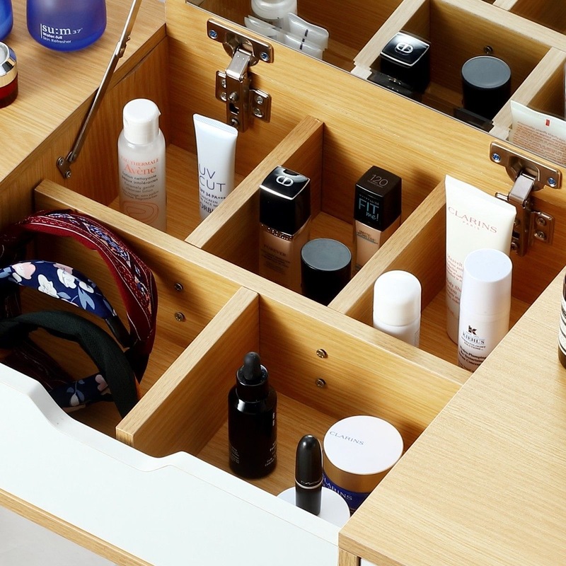 Buy Dressing Table Stool Combo w/ Flip Top Mirror Hidden Storage MyDeal