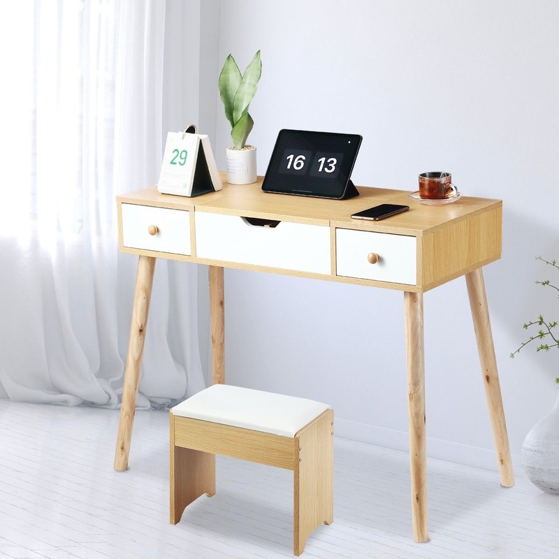 Buy Dressing Table Stool Combo w/ Flip Top Mirror Hidden Storage MyDeal