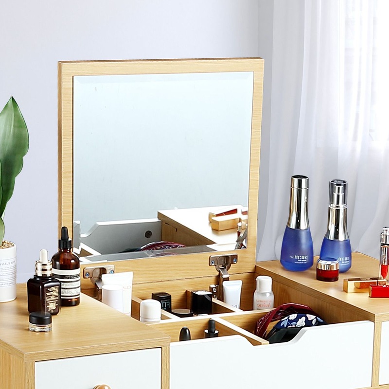 Buy Dressing Table Stool Combo w/ Flip Top Mirror Hidden Storage MyDeal