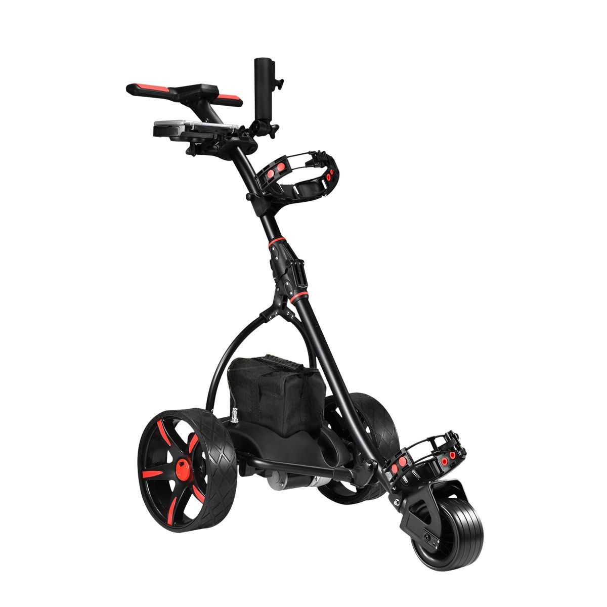 Electric Golf Trolley 3 Wheel Foldable Push Golf Buggy Cart 3 Distance Control LED Display- Black & Red