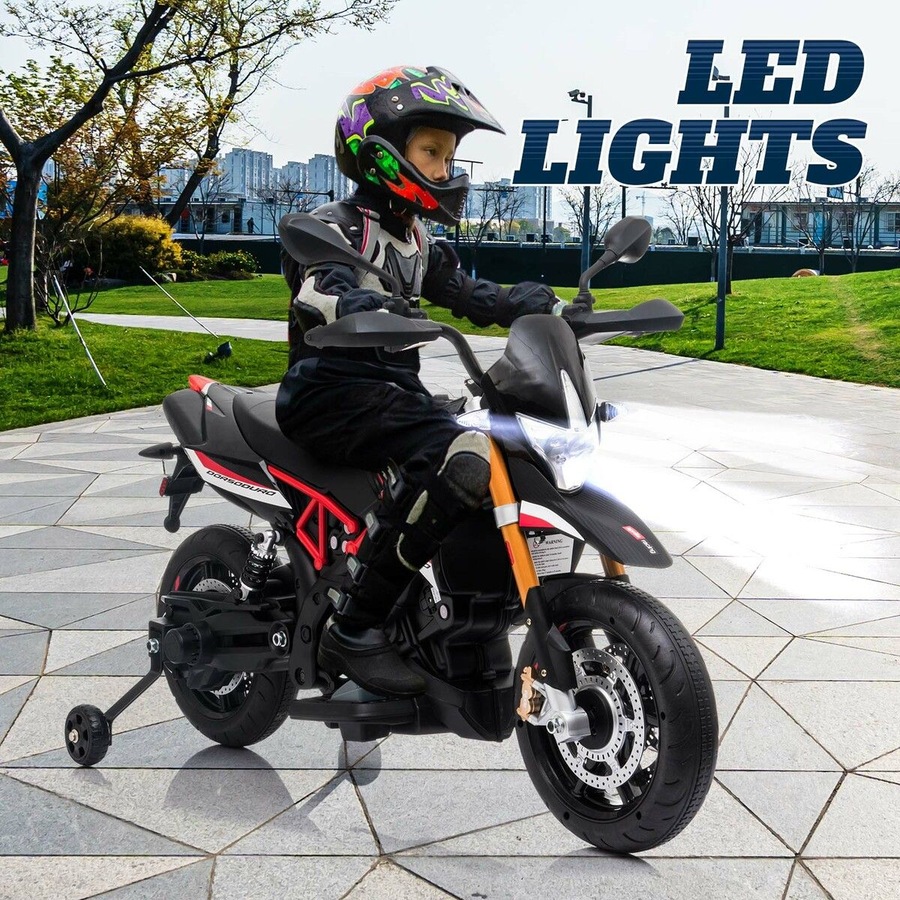 Electric Motorbike Ride On Car Toy Off Road Vehicle Motorcycle Dirt Bike Bicycle Licensed 12V Powered Training Wheels LED Music Aprilia Dorsoduro 900