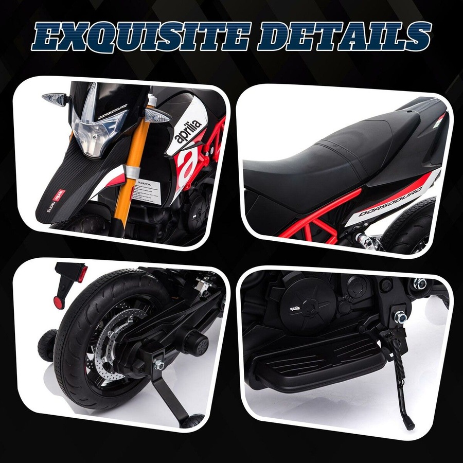 Electric Motorbike Ride On Car Toy Off Road Vehicle Motorcycle Dirt Bike Bicycle Licensed 12V Powered Training Wheels LED Music Aprilia Dorsoduro 900