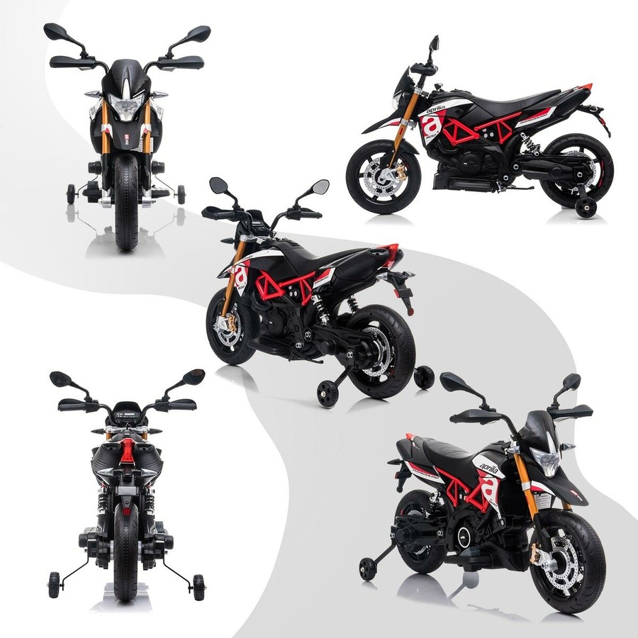Electric Motorbike Ride On Car Toy Off Road Vehicle Motorcycle Dirt Bike Bicycle Licensed 12V Powered Training Wheels LED Music Aprilia Dorsoduro 900
