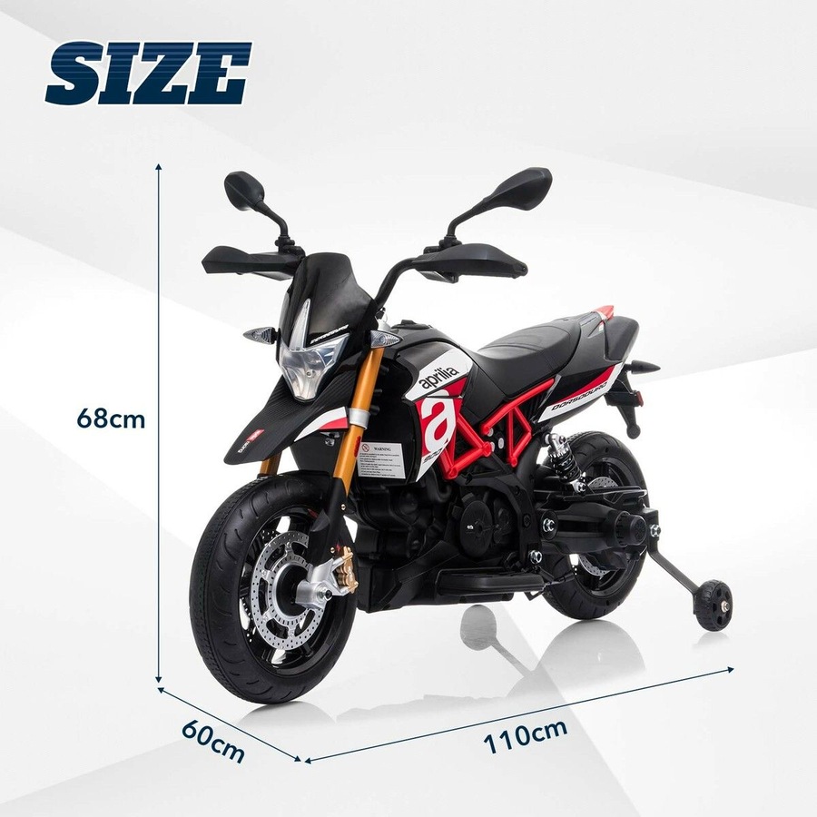 Electric Motorbike Ride On Car Toy Off Road Vehicle Motorcycle Dirt Bike Bicycle Licensed 12V Powered Training Wheels LED Music Aprilia Dorsoduro 900