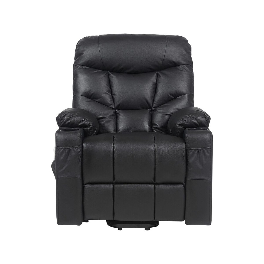 Electric Recliner Chair Lift Massage 8 Point Heated Massaging Lounge Sofa Leather Armchair Power Riser Assist Senior Elderly Aged Care Single Black
