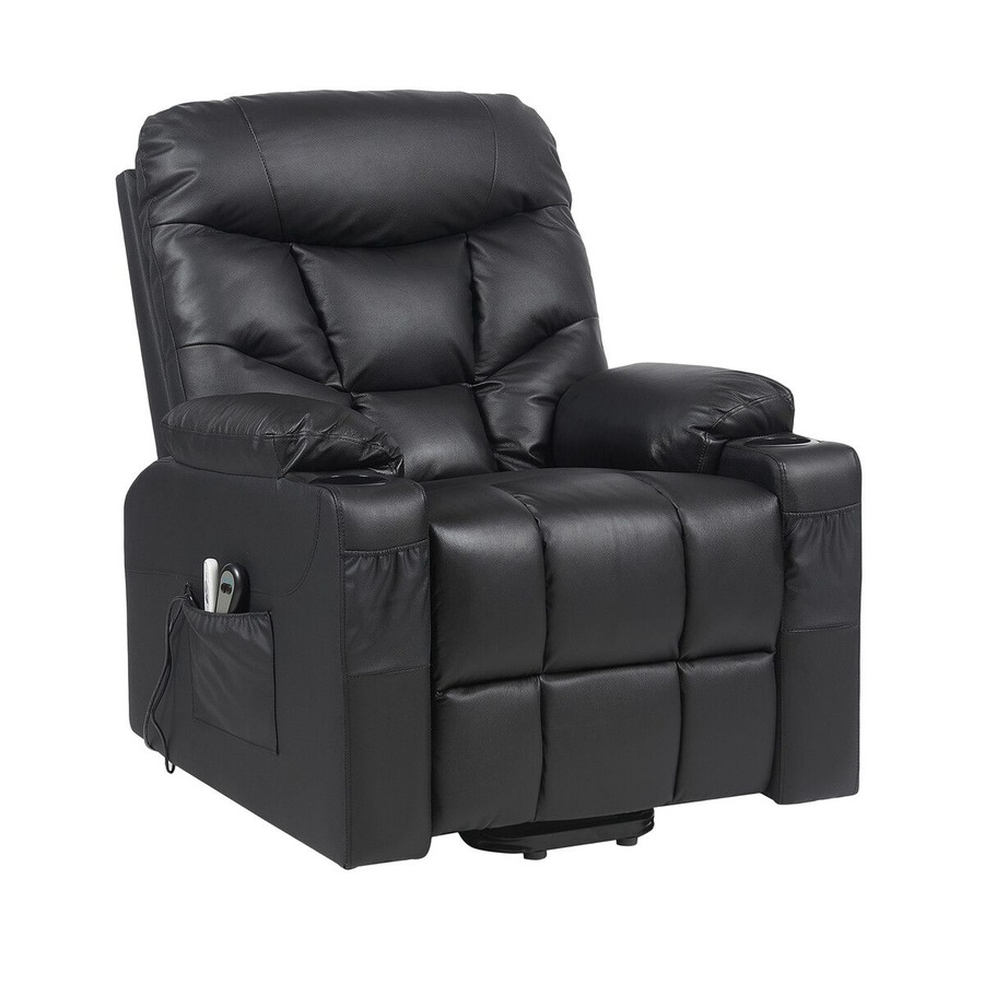 Electric Recliner Chair Lift Massage 8 Point Heated Massaging Lounge Sofa Leather Armchair Power Riser Assist Senior Elderly Aged Care Single Black