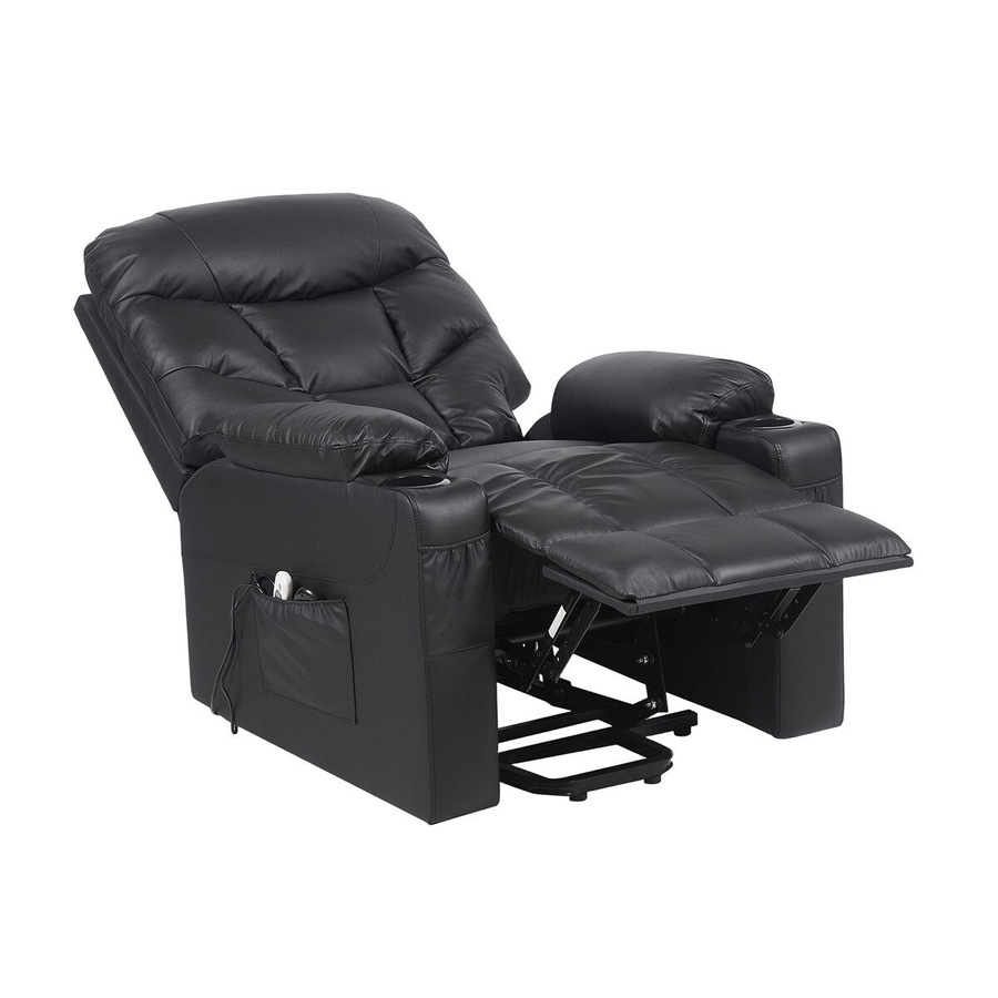 Electric Recliner Chair Lift Massage 8 Point Heated Massaging Lounge Sofa Leather Armchair Power Riser Assist Senior Elderly Aged Care Single Black