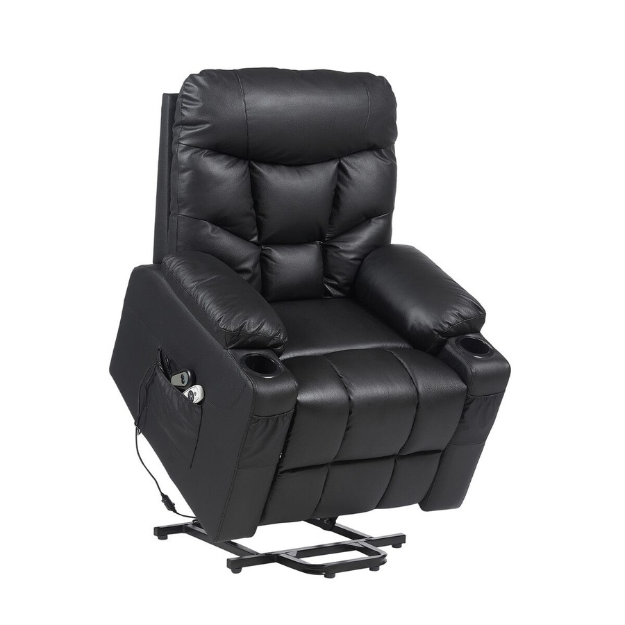 Electric Recliner Chair Lift Massage 8 Point Heated Massaging Lounge Sofa Leather Armchair Power Riser Assist Senior Elderly Aged Care Single Black