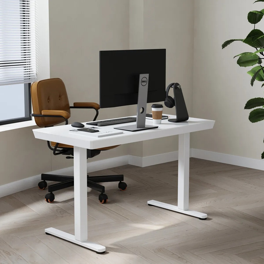 Electric Standing Desk Sit Stand Up Table Motorised Height Adjustable Rising White Tempered Glass Top Computer Office Sturdy Workstation USB Type C
