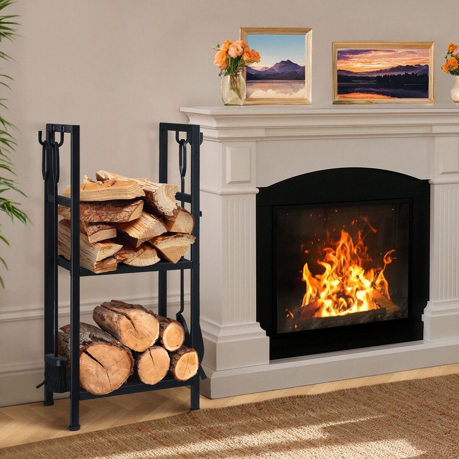 Buy Fire Place Tool Kit 5in1 Firewood Storage Rack Firepit Wood Holder ...