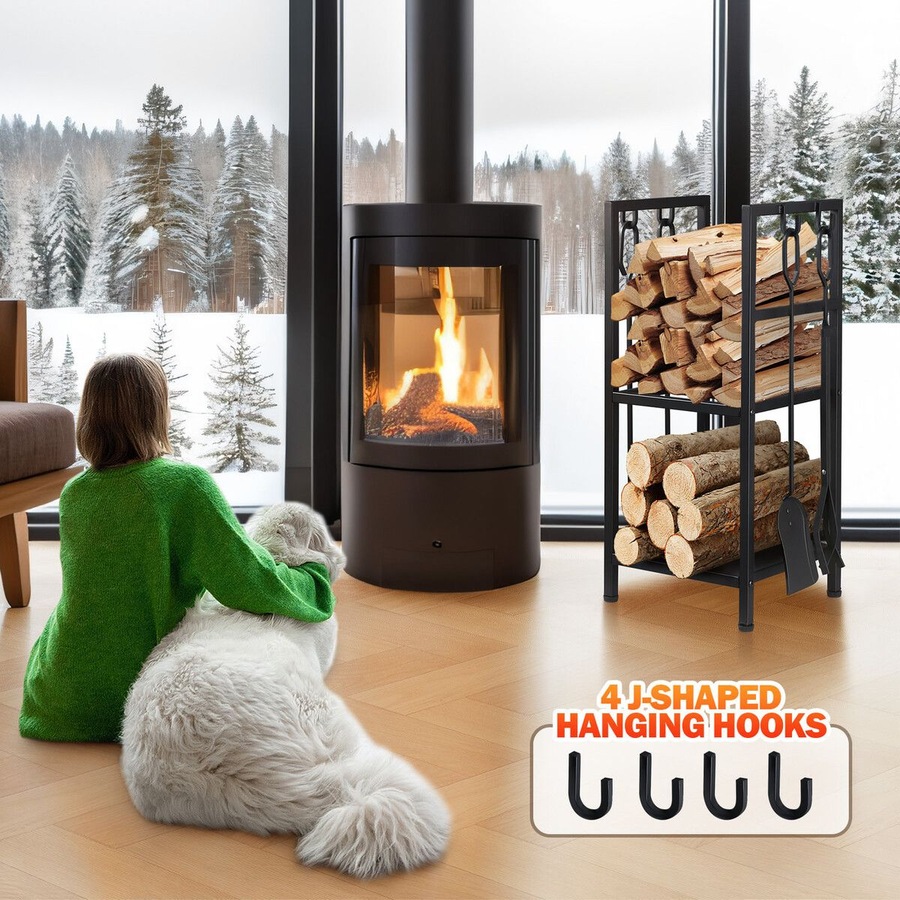 Buy Fire Place Tool Kit 5in1 Firewood Storage Rack Firepit Wood Holder ...