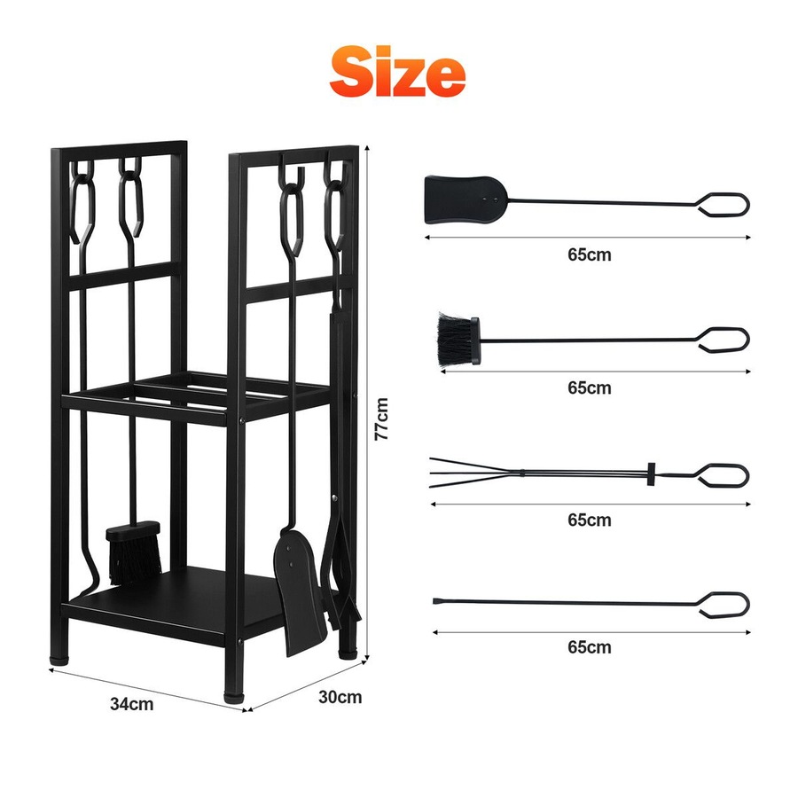 Buy Fire Place Tool Kit 5in1 Firewood Storage Rack Firepit Wood Holder ...