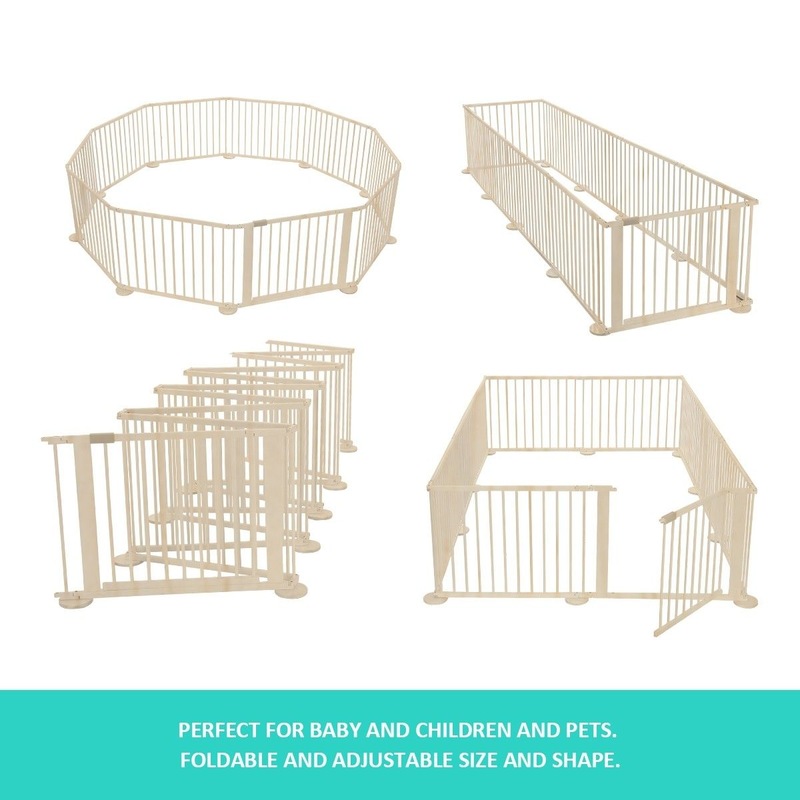 Buy Foldable 10 Panel Kids Playpen Safety Fence NZ pine Wood MyDeal