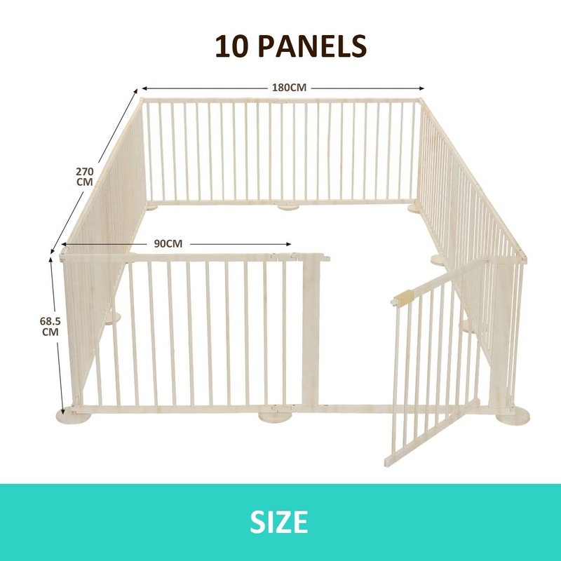 Buy Foldable 10 Panel Kids Playpen Safety Fence NZ pine Wood MyDeal