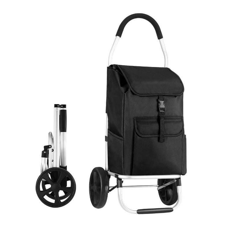 Buy Foldable Aluminium Shopping Cart Trolley Bag Dolly w/ Wheels Black ...
