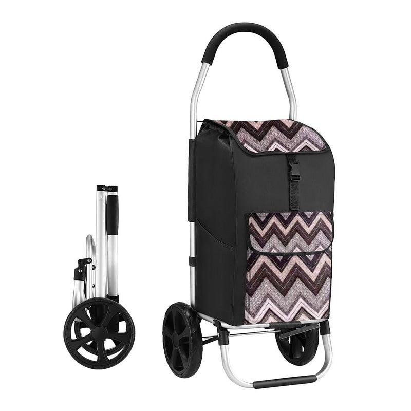 mydeal.com.au | Foldable Aluminium Shopping Trolley with Bags Dolly Grocery Cart on Wheels Black