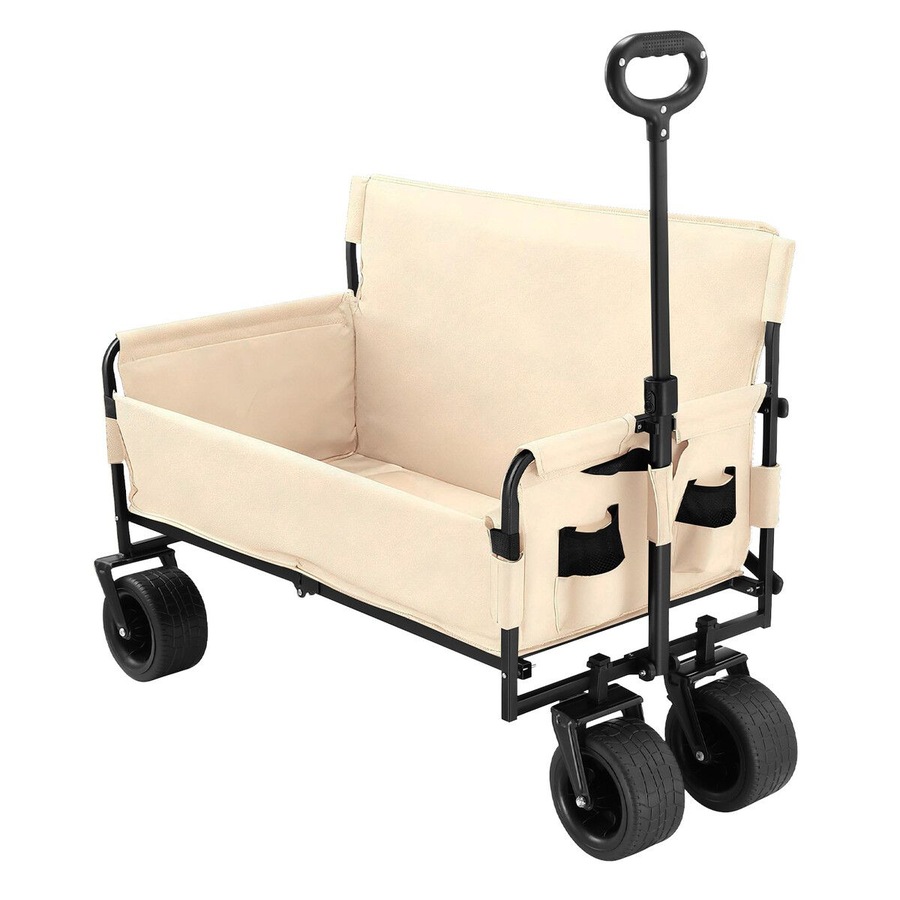 Foldable Beach Trolley Cart Wagon Utility Trailer Garden Outdoor Picnic Camping Shopping Luggage Sports Market Barrow Grocery Collapsible Wheels 150kg