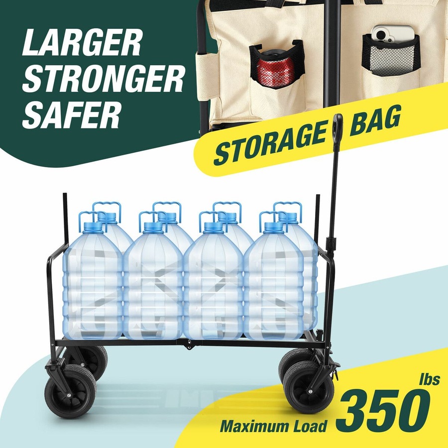 Foldable Beach Trolley Cart Wagon Utility Trailer Garden Outdoor Picnic Camping Shopping Luggage Sports Market Barrow Grocery Collapsible Wheels 150kg