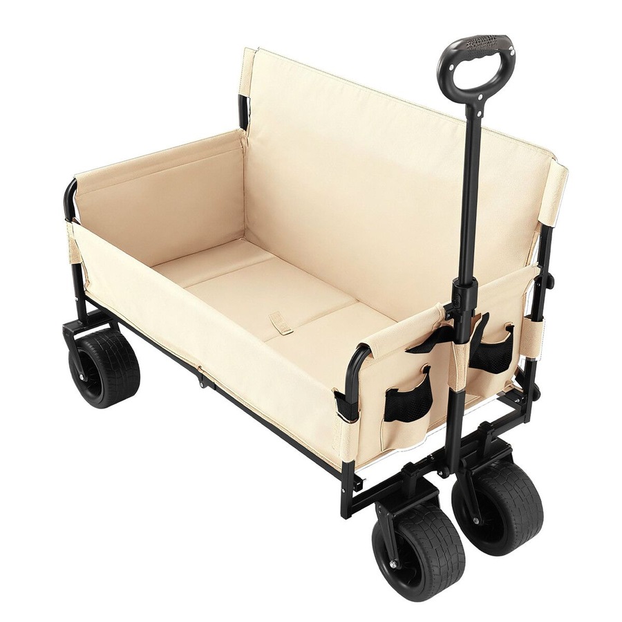 Foldable Beach Trolley Cart Wagon Utility Trailer Garden Outdoor Picnic Camping Shopping Luggage Sports Market Barrow Grocery Collapsible Wheels 150kg