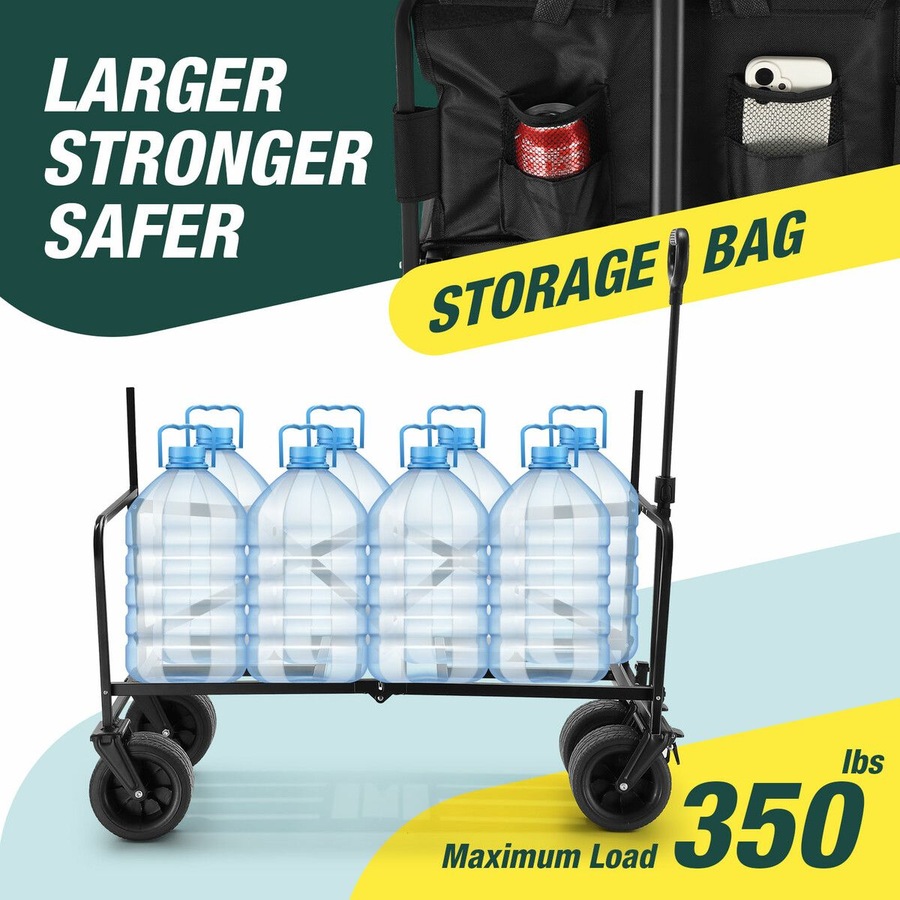 Foldable Beach Trolley Wagon Cart Utility Trailer Garden Outdoor Picnic Camping Shopping Luggage Sports Market Barrow Grocery Collapsible Wheels 150kg