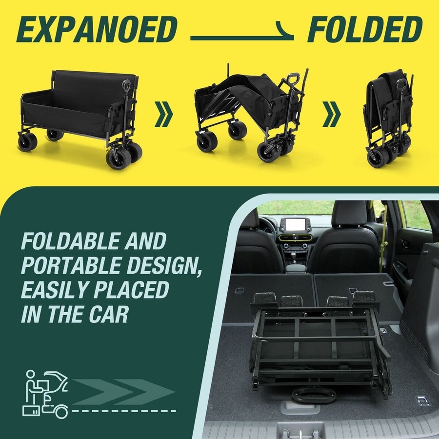 Foldable Beach Trolley Wagon Cart Utility Trailer Garden Outdoor Picnic Camping Shopping Luggage Sports Market Barrow Grocery Collapsible Wheels 150kg